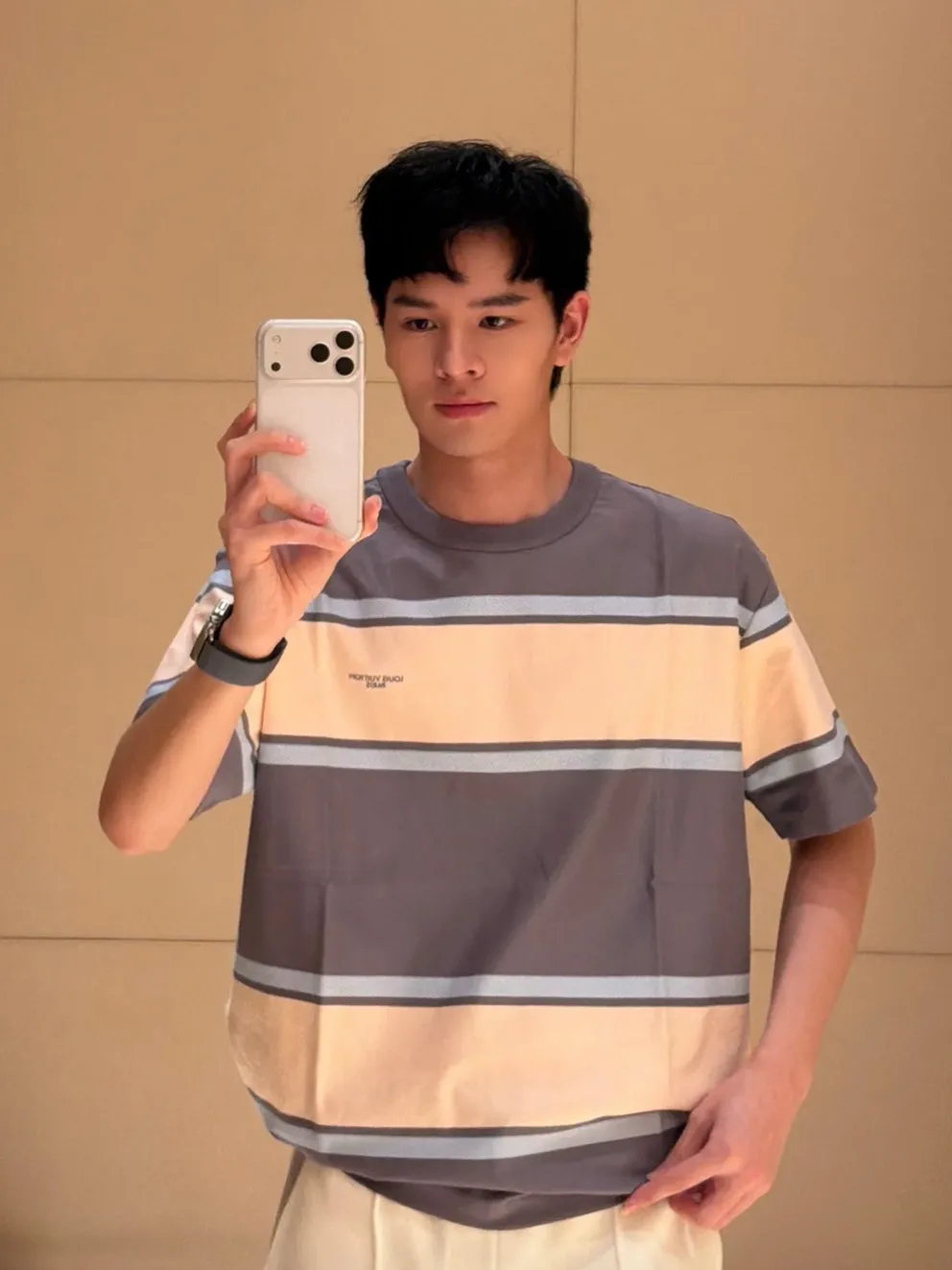 Louis Vuitton/Louis Vuitton 26ss contrasting color patchwork striped knitted short sleeves